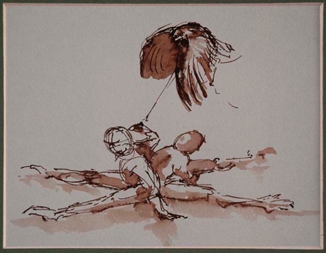 "The Kite flyers" Line & Wash. 17x15cm